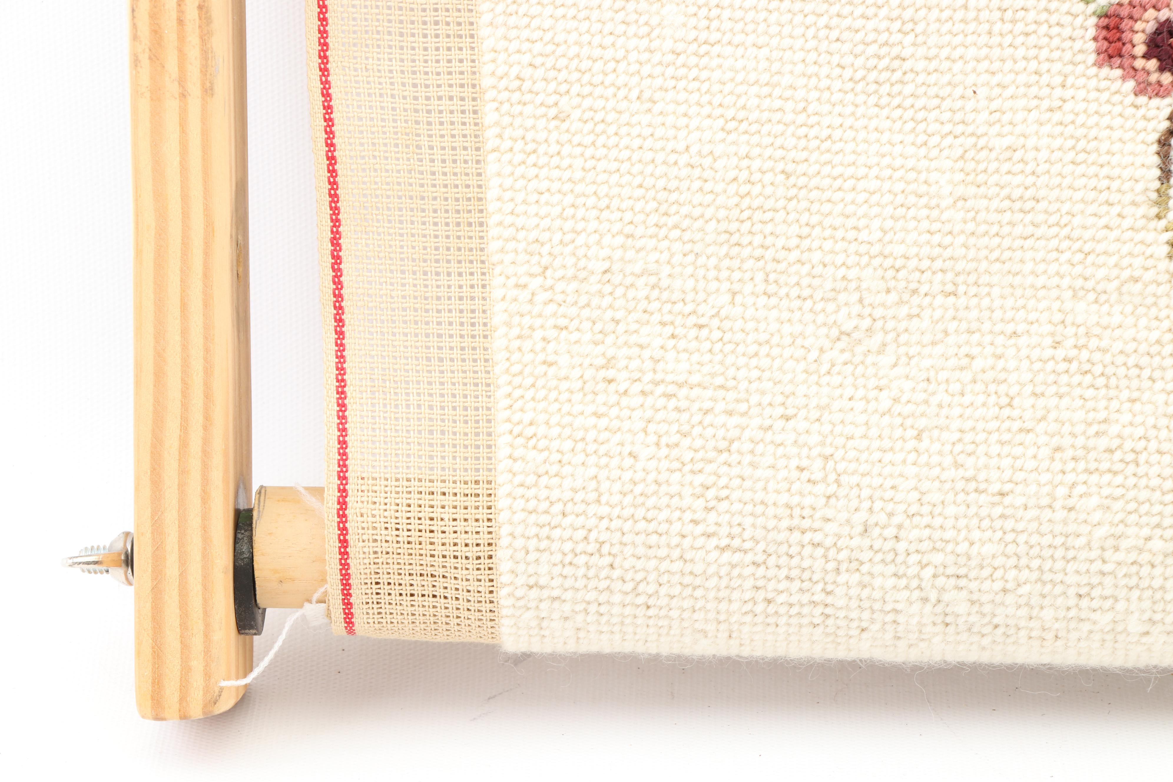 Unfinished Floral Needlepoint on Needlework Scroll Frame