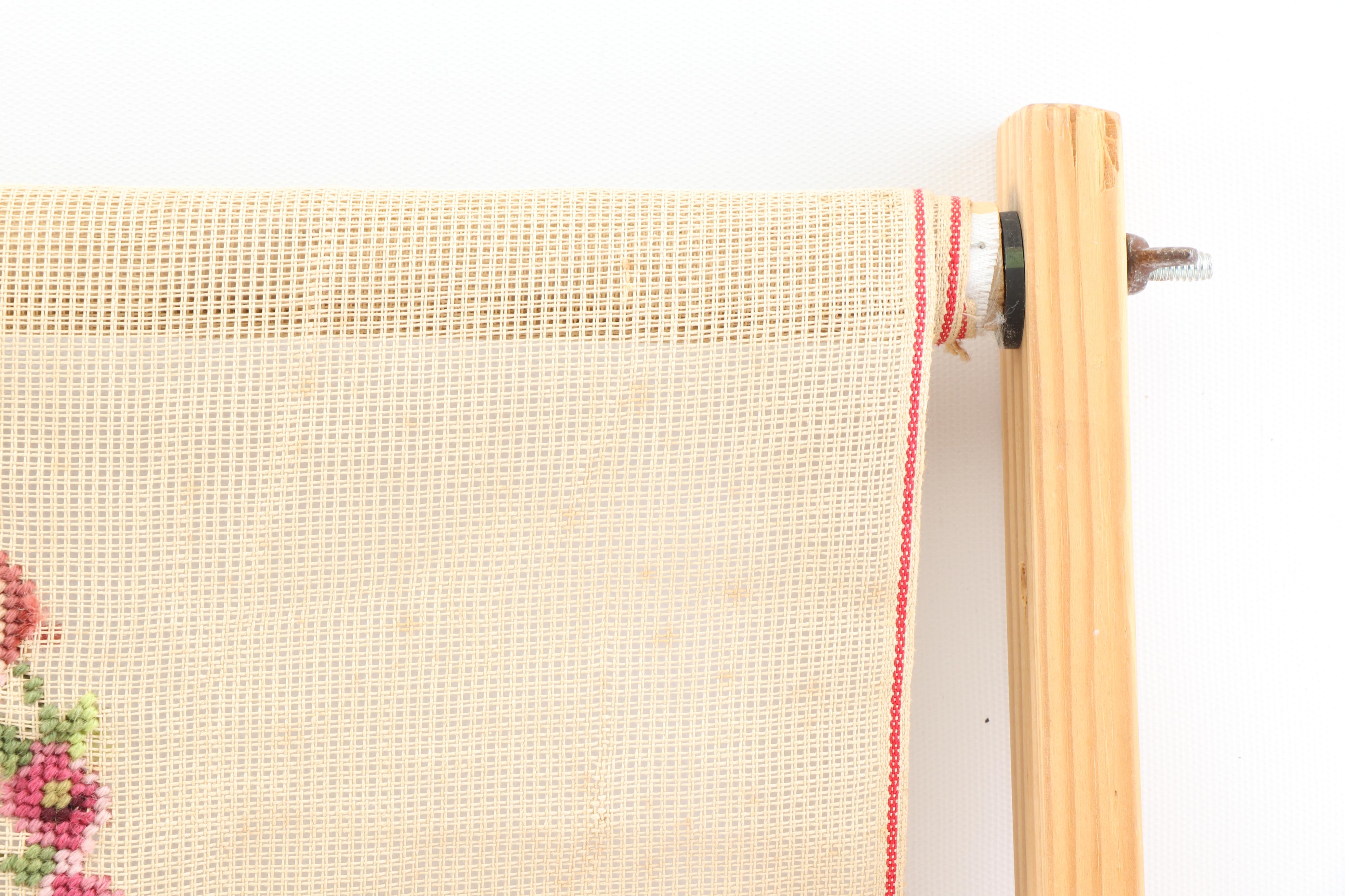 Unfinished Floral Needlepoint on Needlework Scroll Frame