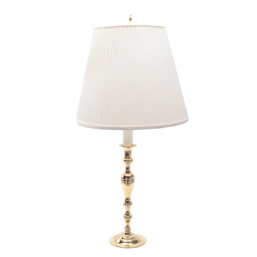 Baldwin Lacquered Brass Candlestick Table Lamp with Fabric Shade