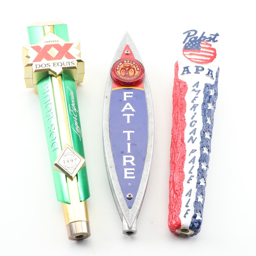 New Belgium "Fat Tire," Pabst APA and Dos Equis Beer Tap Handles