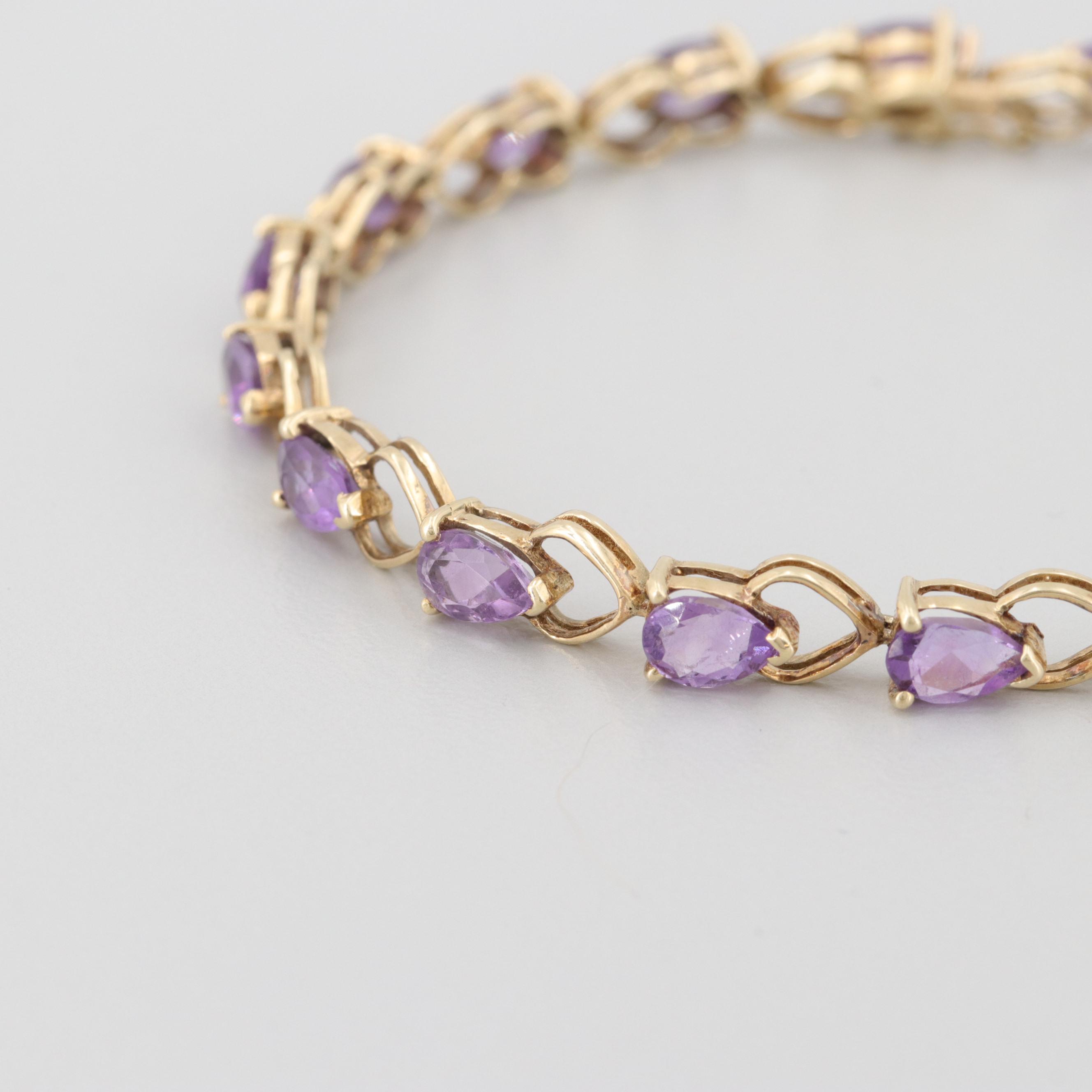 14K Yellow Gold Amethyst Bracelet