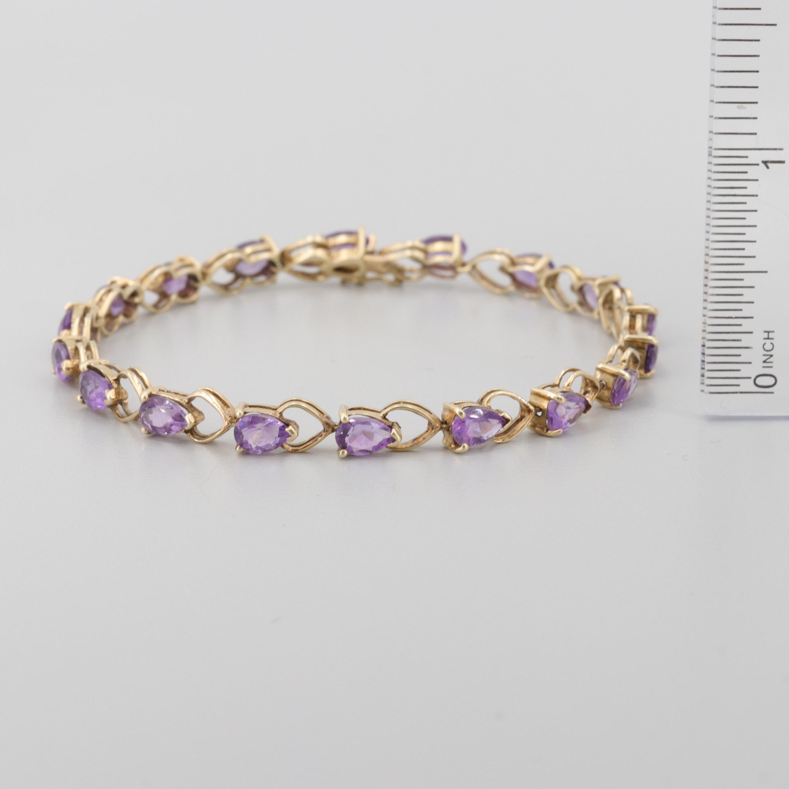 14K Yellow Gold Amethyst Bracelet