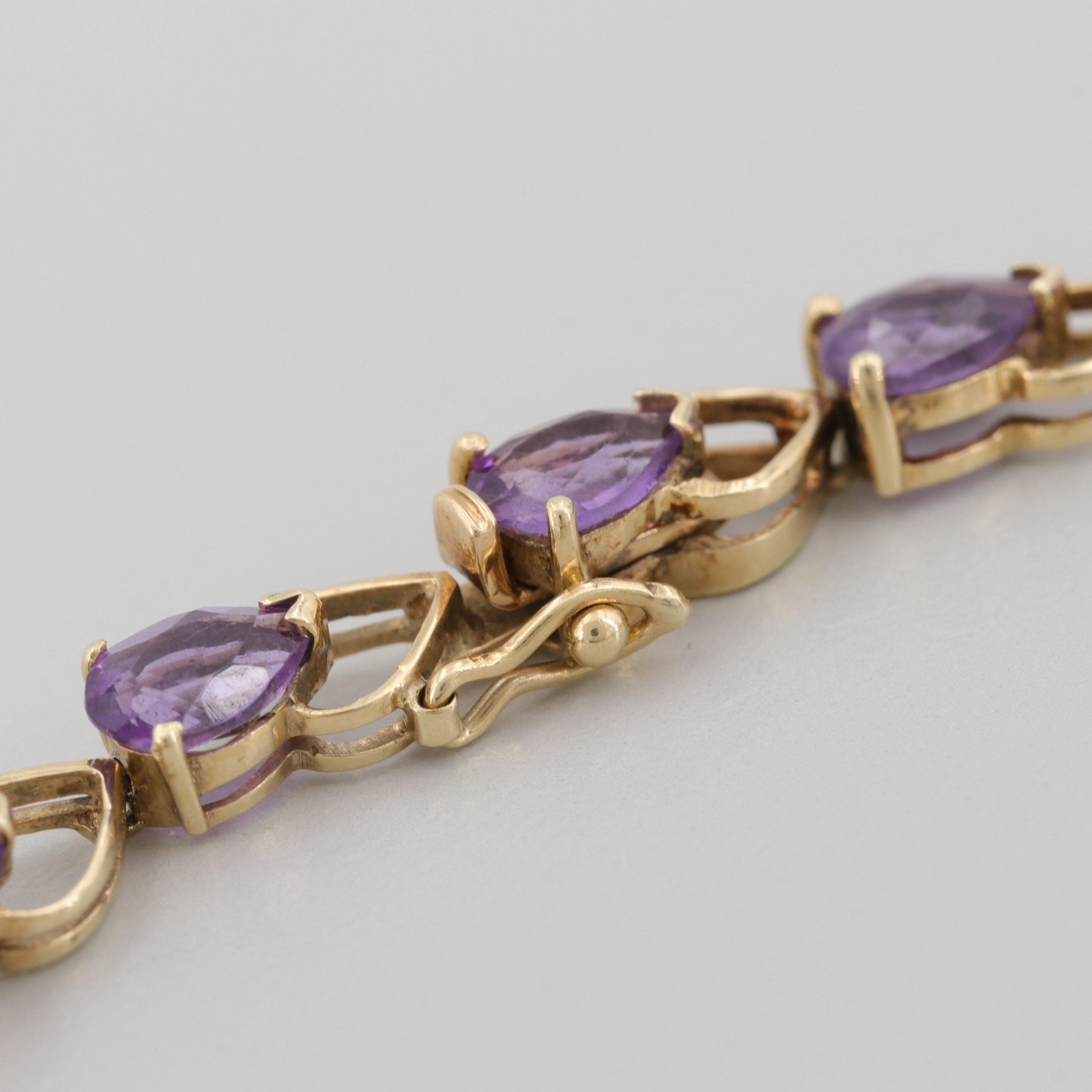 14K Yellow Gold Amethyst Bracelet