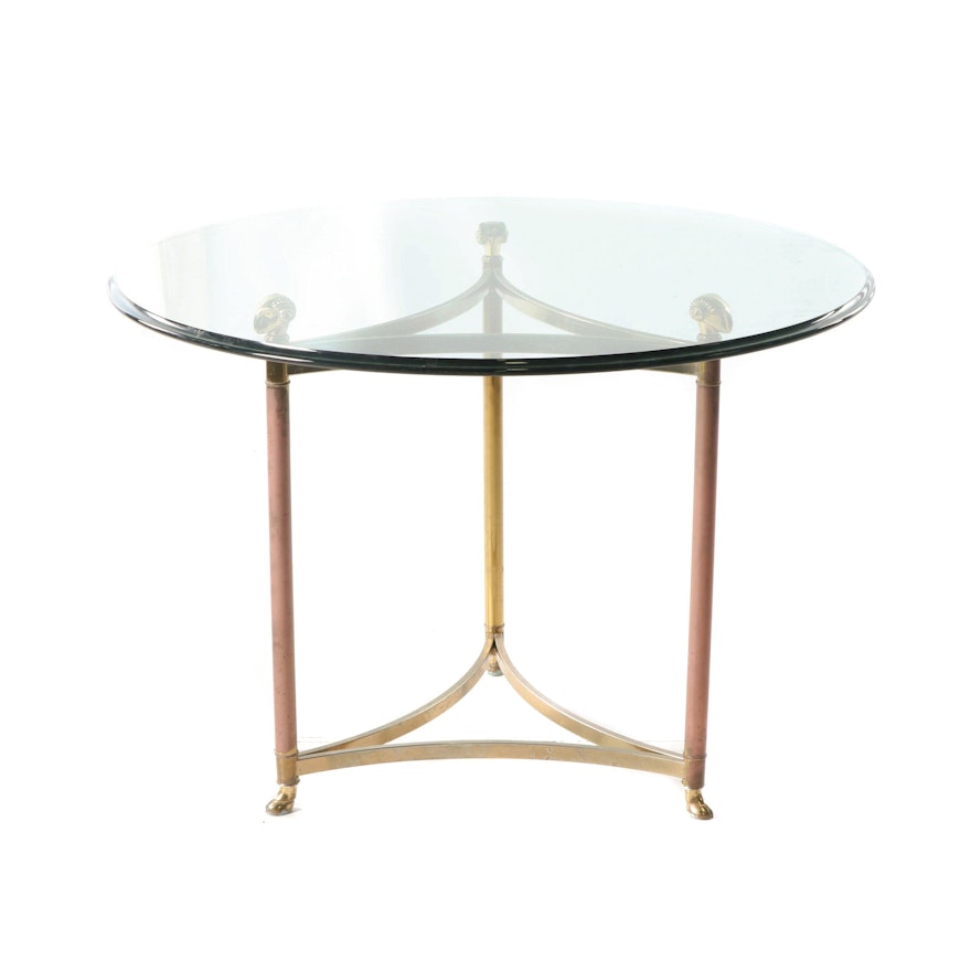Regency Style Goat Motif Brass and Glass Dinette Table, 20th Century