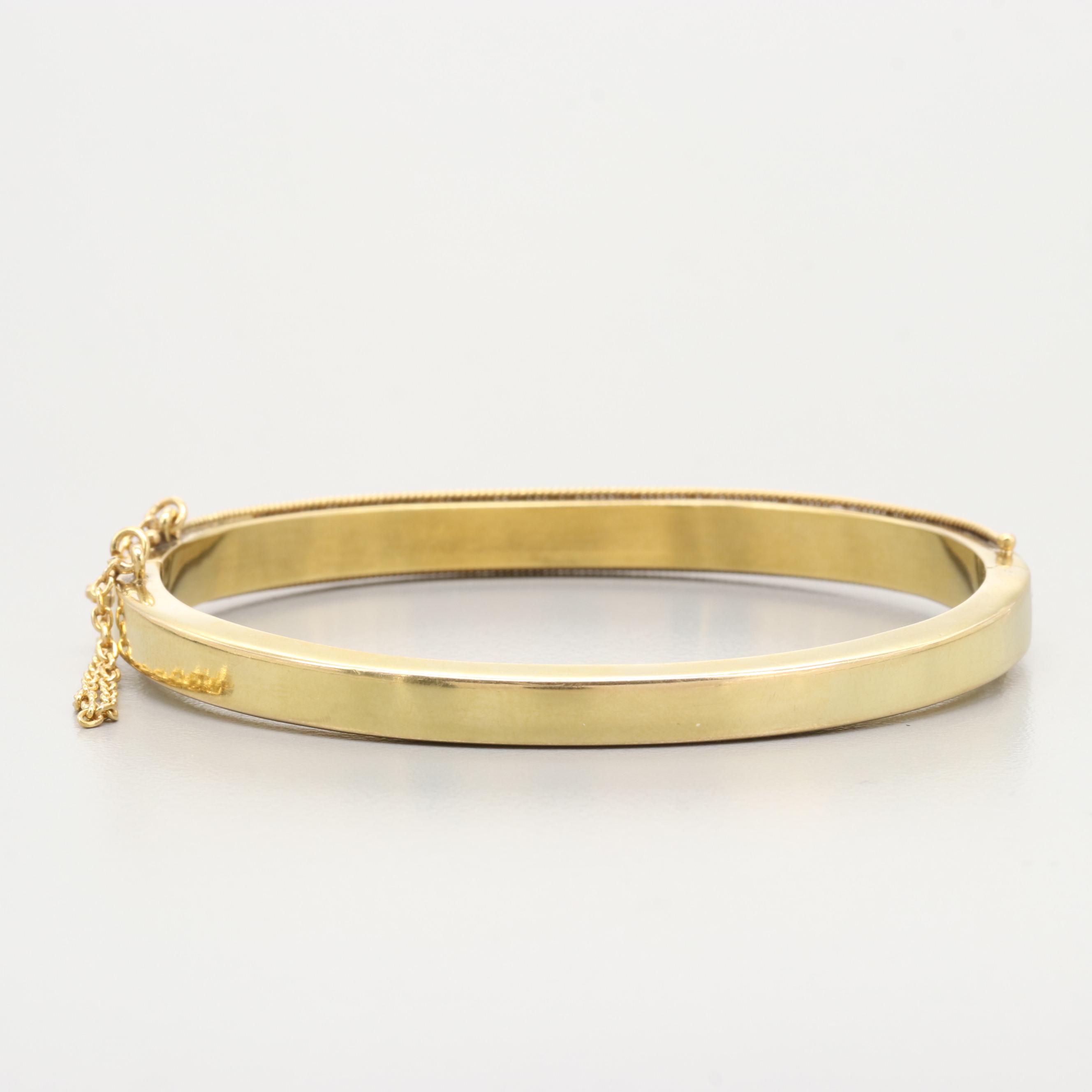 Victorian Etruscan Revival 15K Yellow Gold Gem Bangle Bracelet