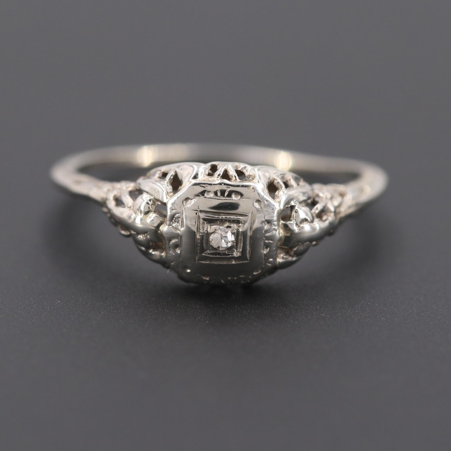 Edwardian 14K White Gold Diamond Ring