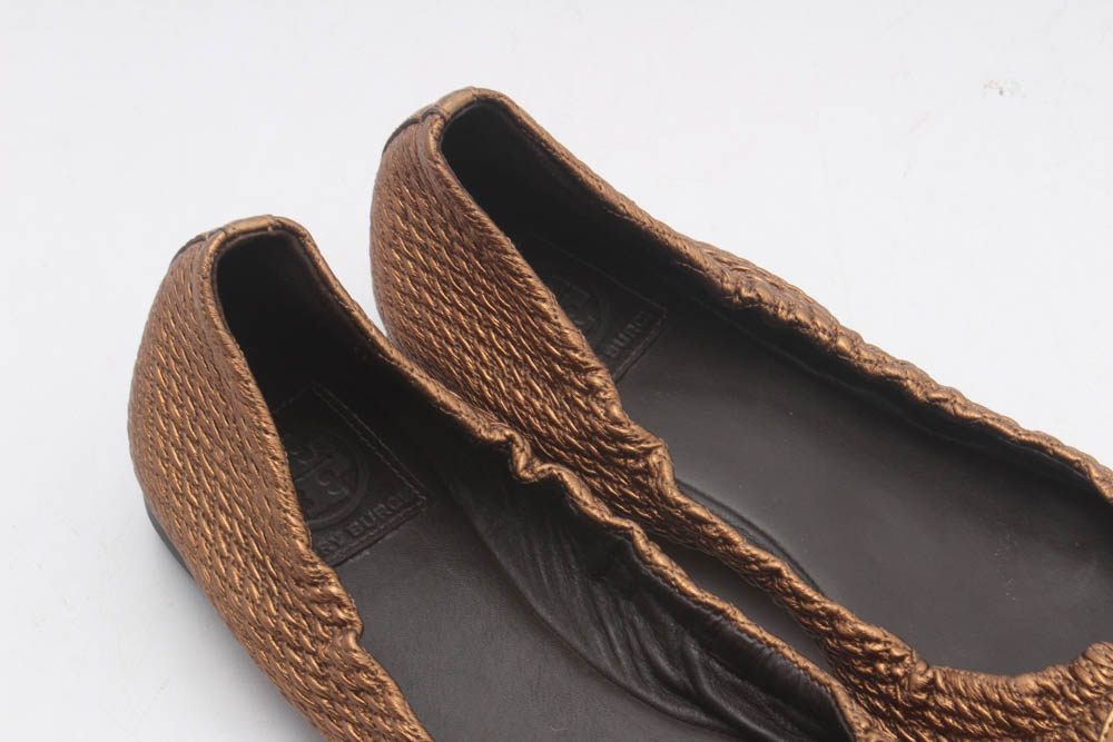 Tory Burch Bronze Metallic Leather Flats