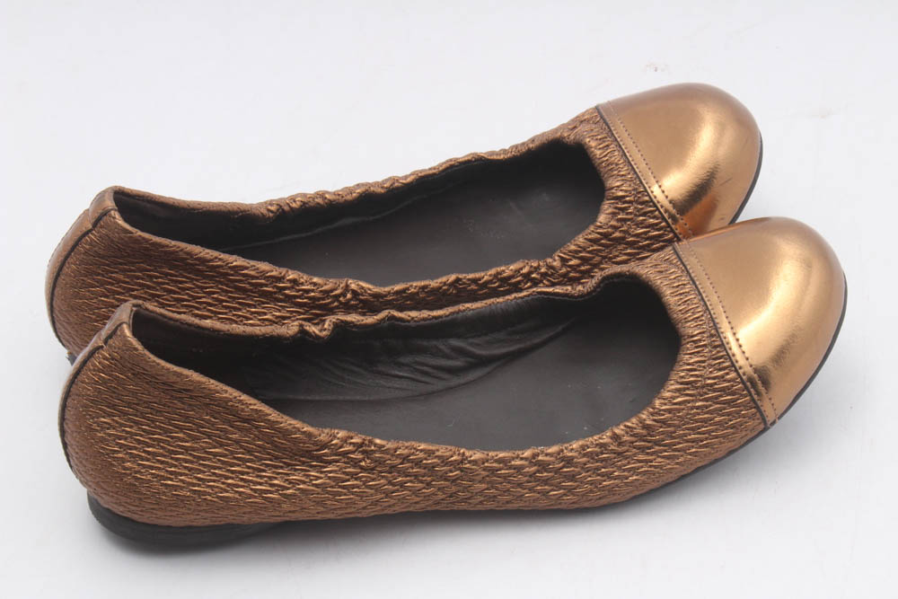 Tory Burch Bronze Metallic Leather Flats