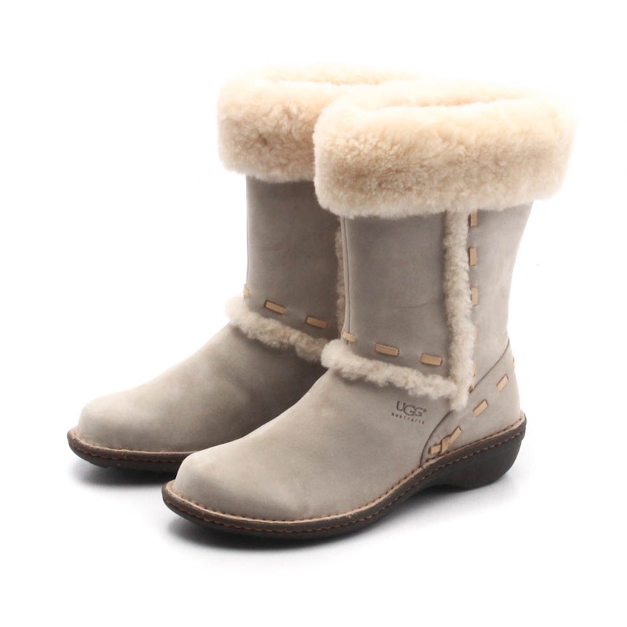 Women's UGG Grey Sheepskin and Shearling Boots with Accent Stitching