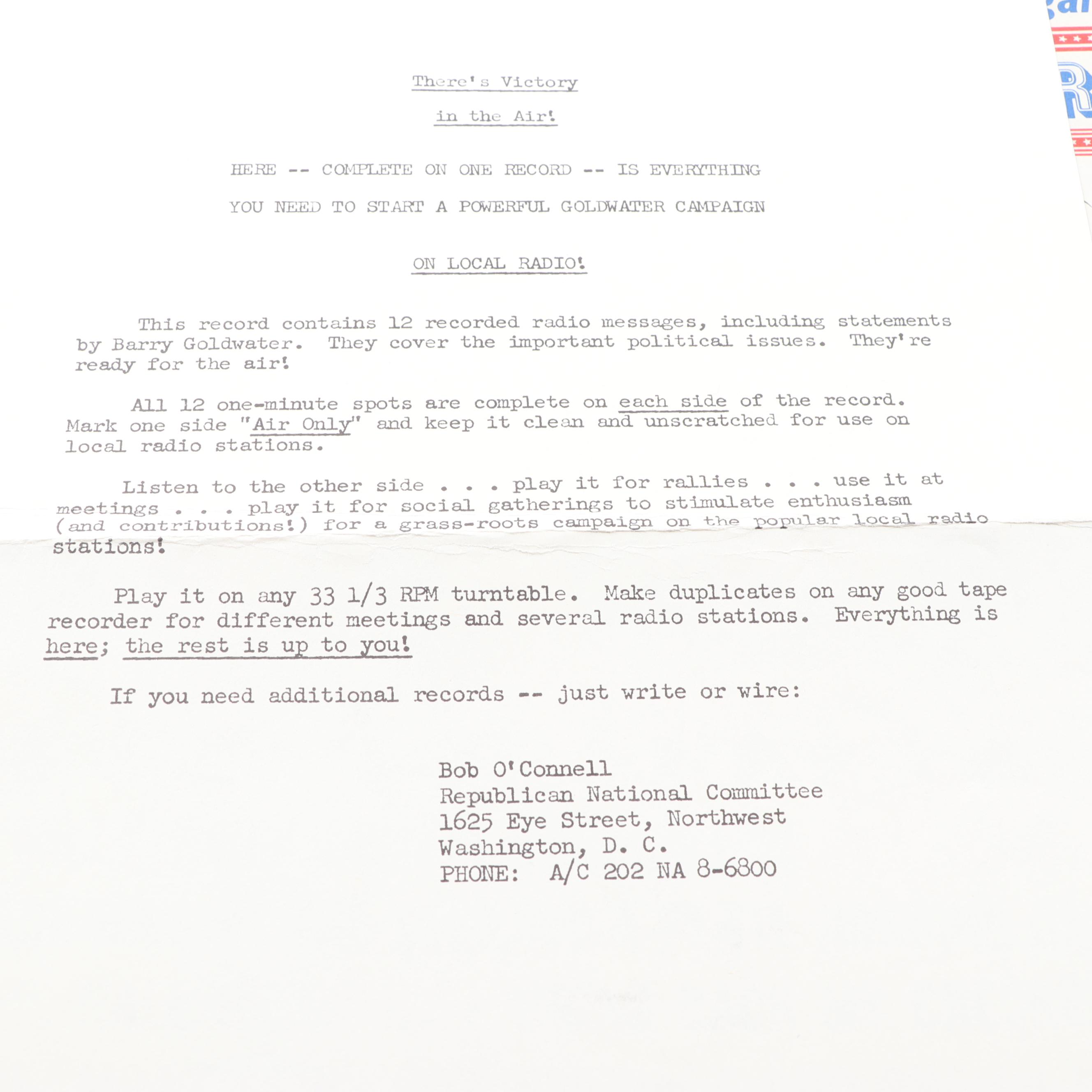 Republican Party Vinyl Records Including Barry Goldwater