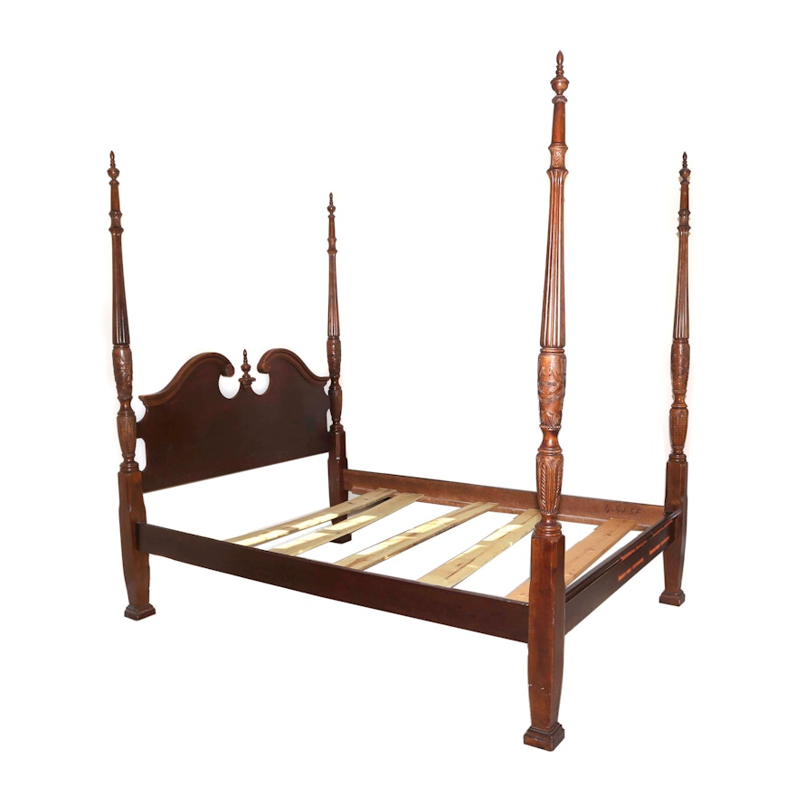 Federal Style Walnut Four Poster Queen Size Rice Bed, 20th Century