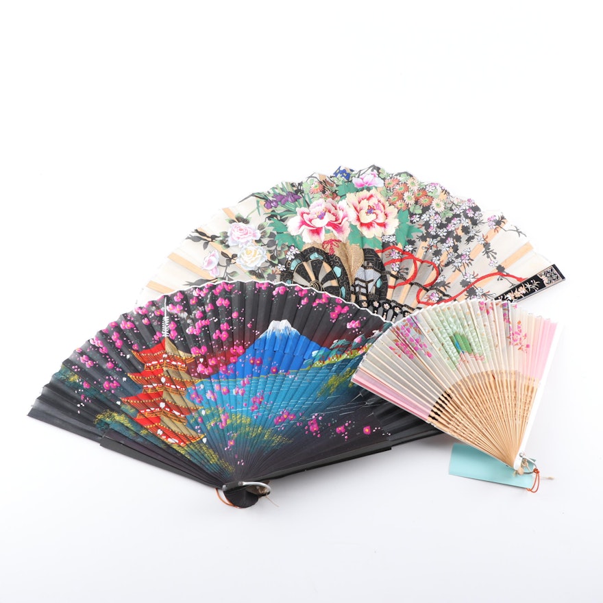 Hand-Painted Folding Fans in Japanese Motifs