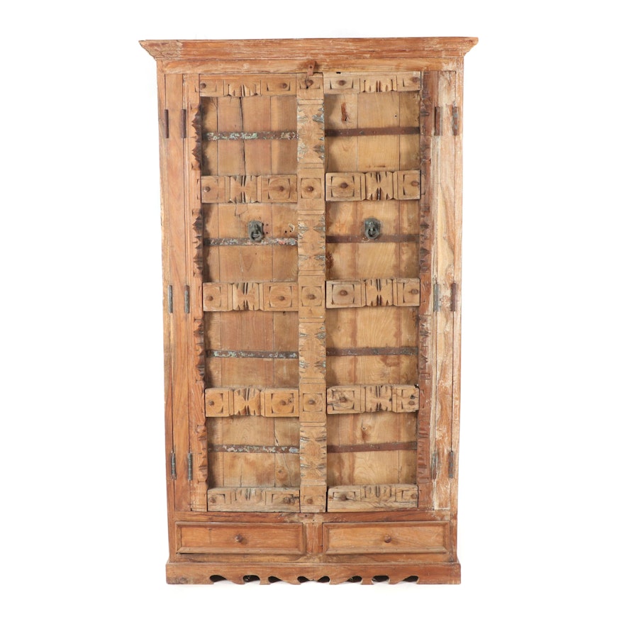 Mixed Woods Repurposed Door and Panel Cabinet, 20th Century