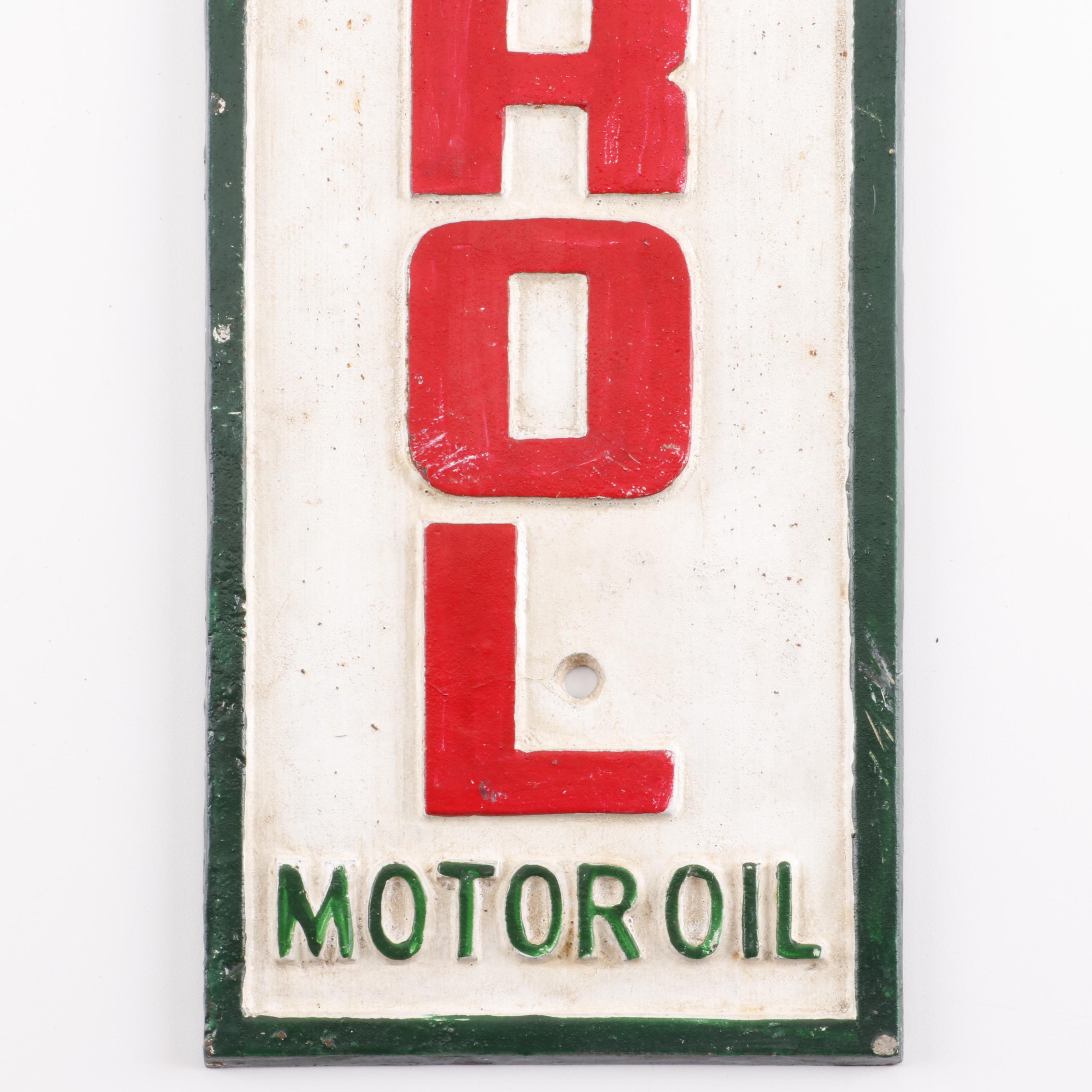 Cast Iron Reproduction Store Signs including Castrol Motor Oil