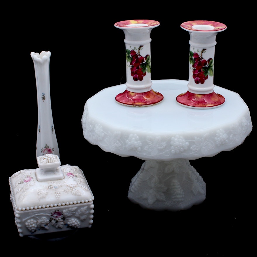 Milk Glass with Grape Motif Featuring Royal Doulton and Westmoreland