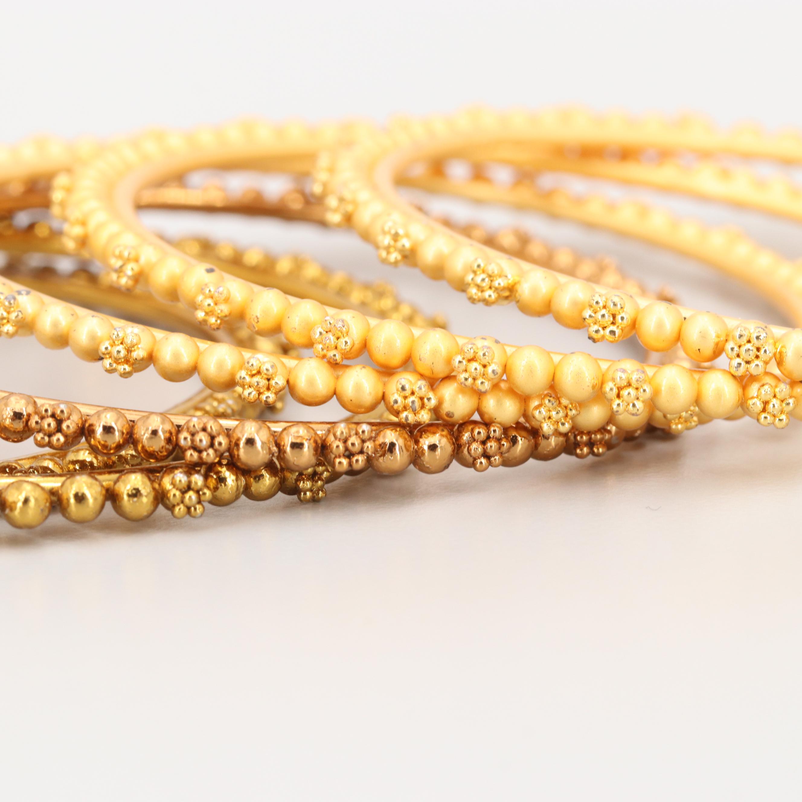 Gold Tone Glass and Enamel Bangle Bracelets