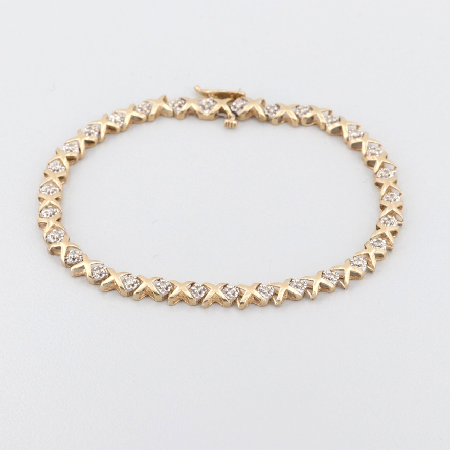 10K Yellow and White Gold Diamond X-Link Tennis Bracelet