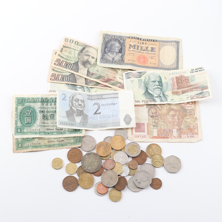 Foreign Coins and Currency Assortment