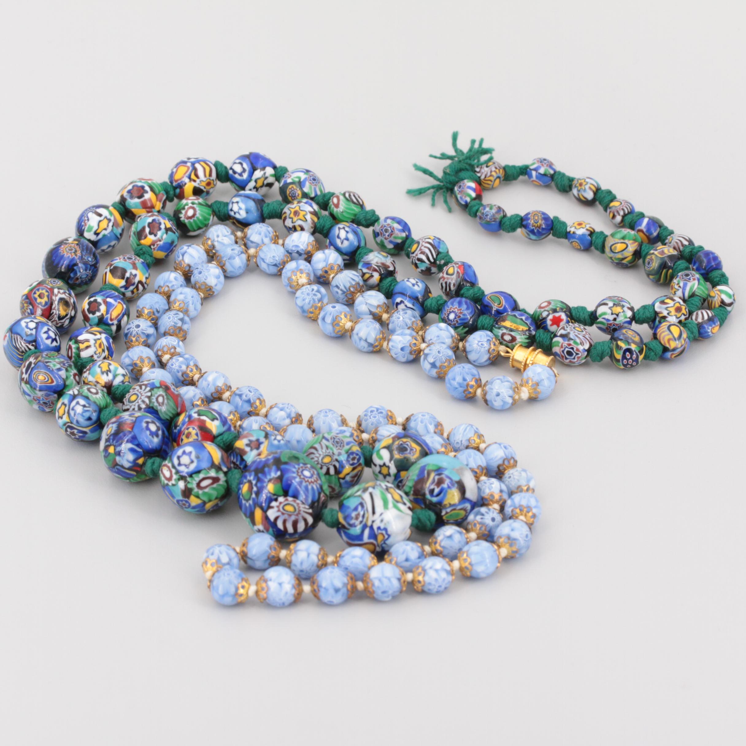 Vintage Millefiori Art Glass Bead Necklaces