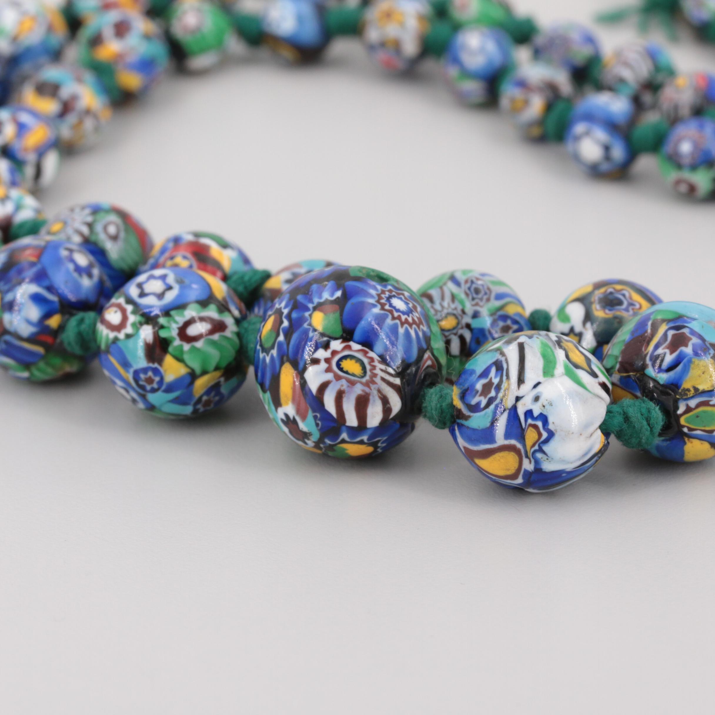 Vintage Millefiori Art Glass Bead Necklaces