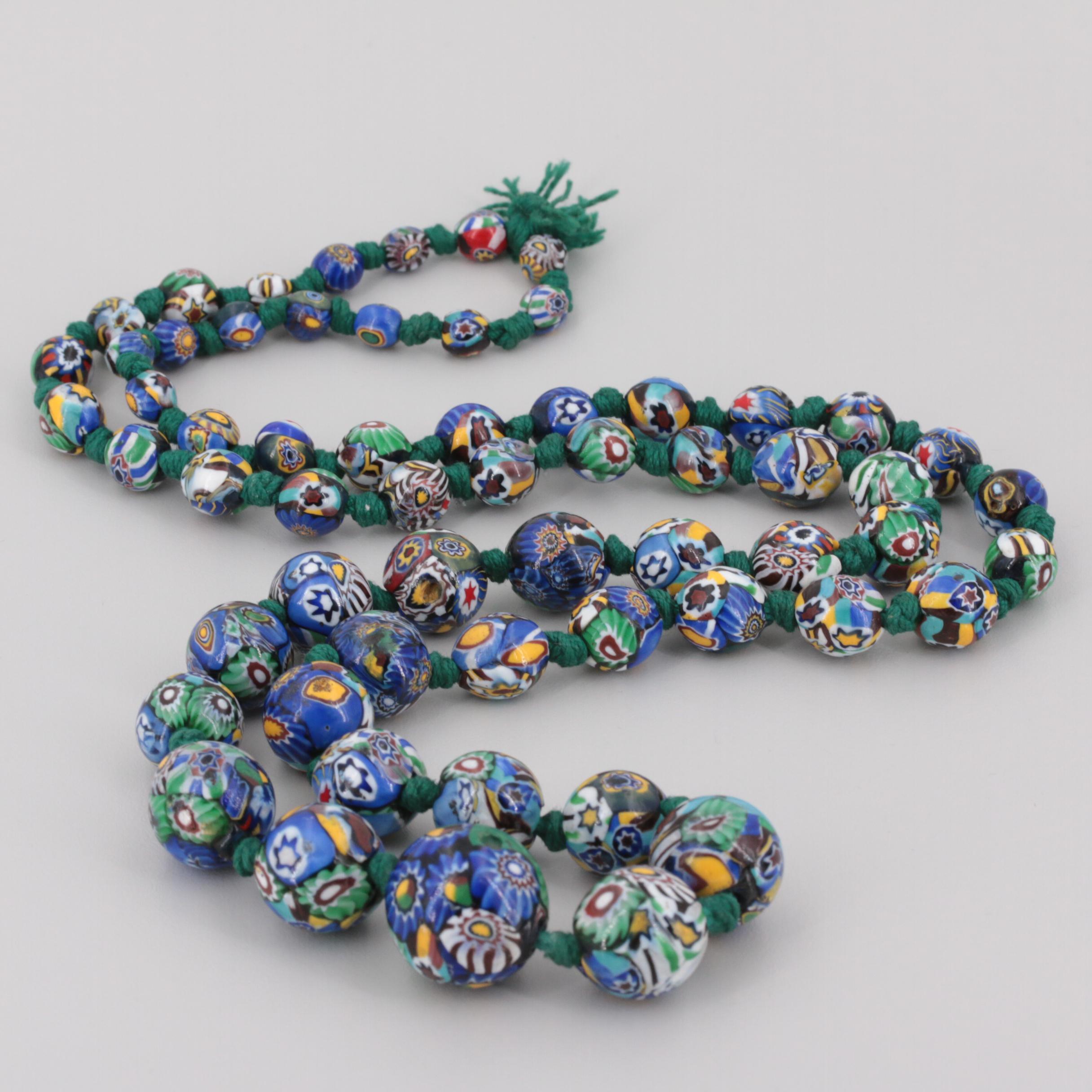 Vintage Millefiori Art Glass Bead Necklaces