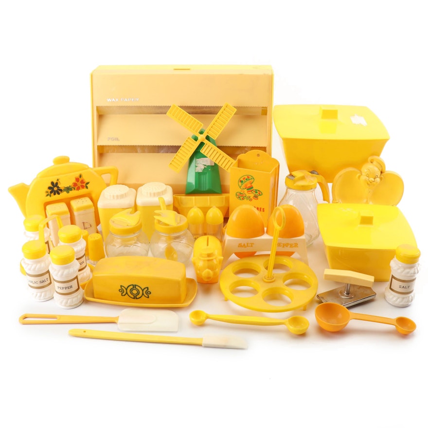 Yellow Plastic Kitchen and Table Accessories, Mid-Century