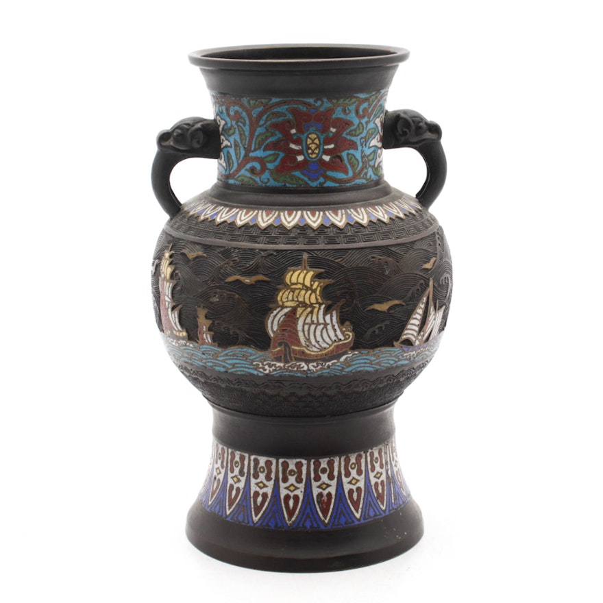 Japanese Champlevé and Cloisonné Bronze Vase