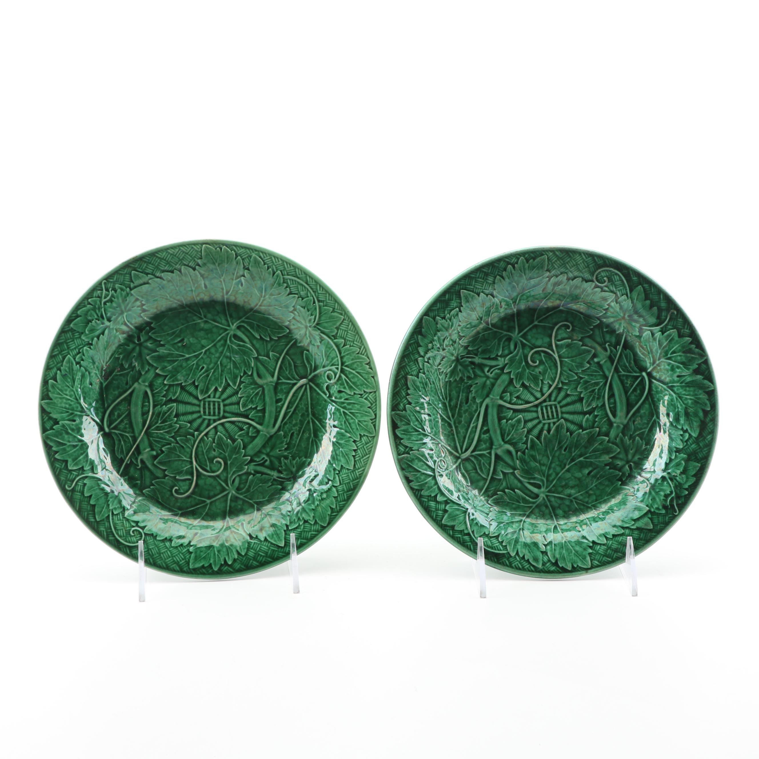 Green Leaf Motif Majolica Salad Plates featuring Clairefontaine