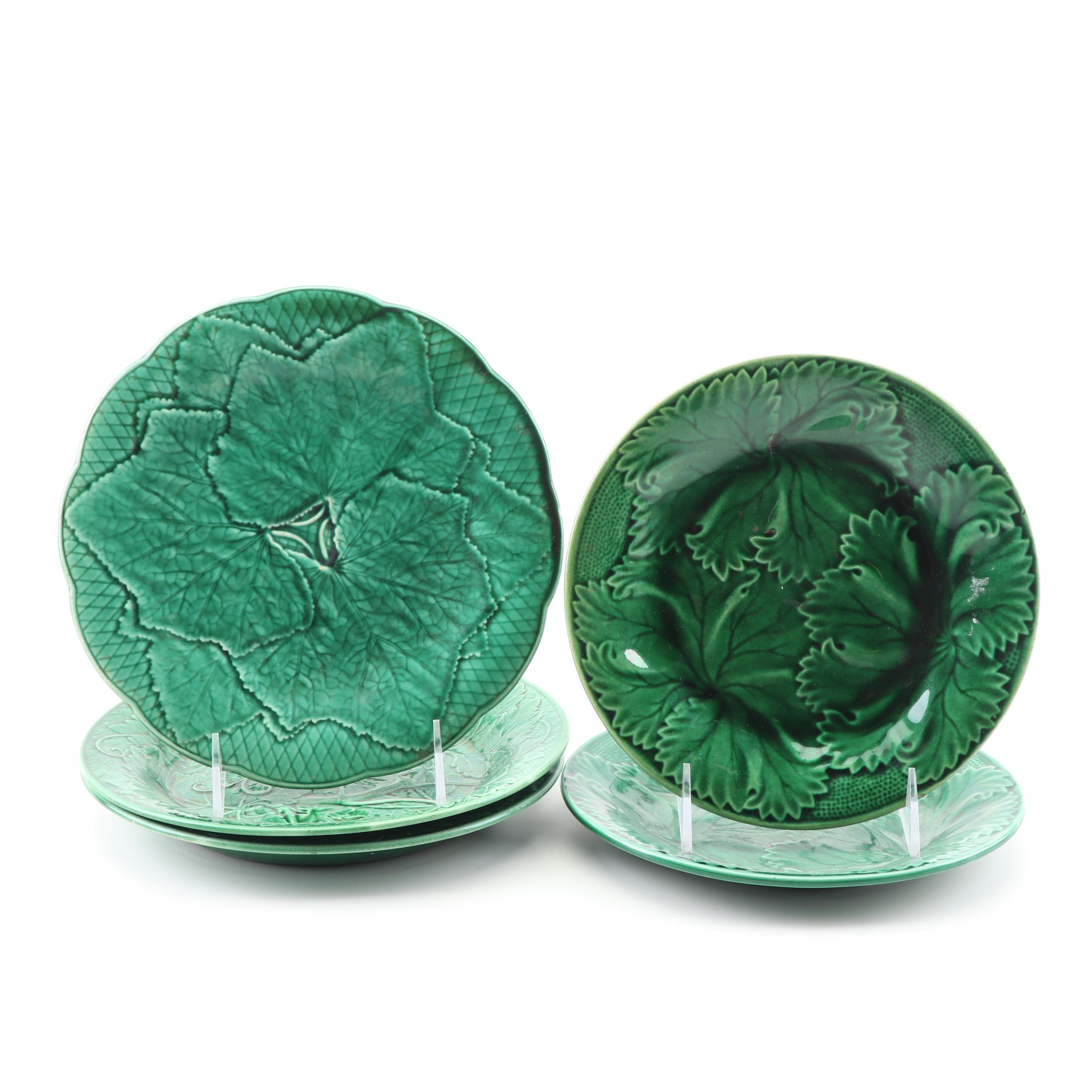 Green Leaf Motif Majolica Salad Plates featuring Clairefontaine