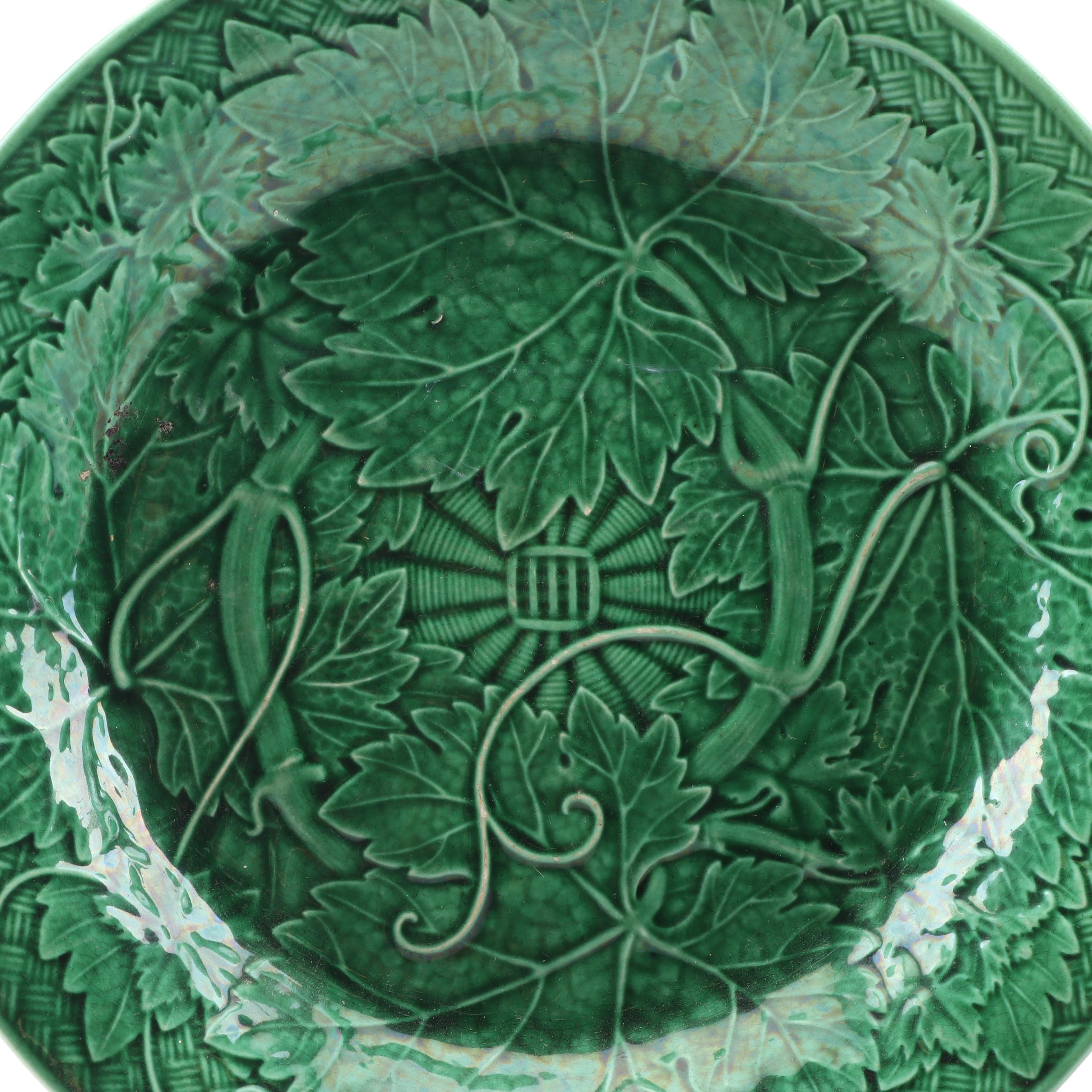 Green Leaf Motif Majolica Salad Plates featuring Clairefontaine