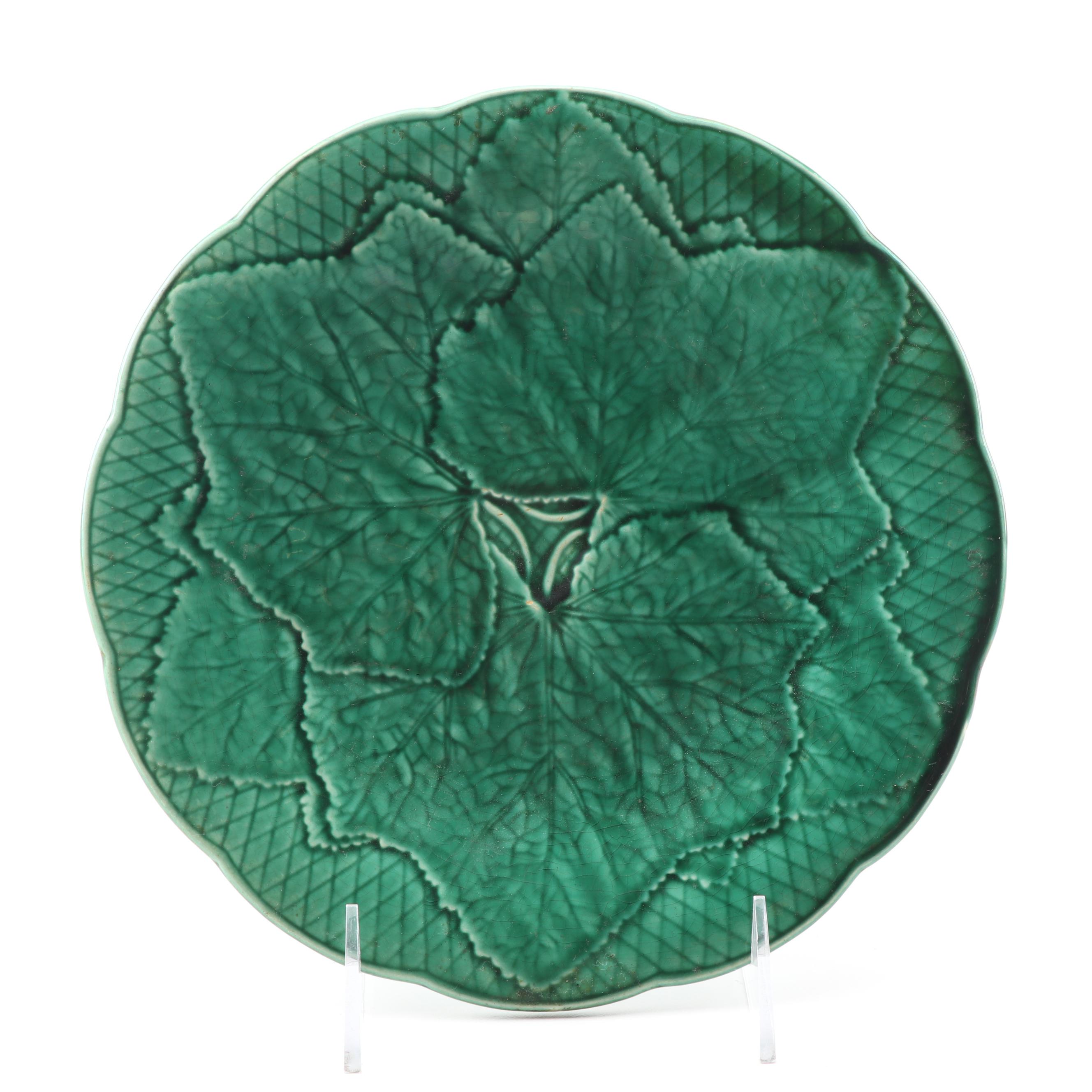 Green Leaf Motif Majolica Salad Plates featuring Clairefontaine