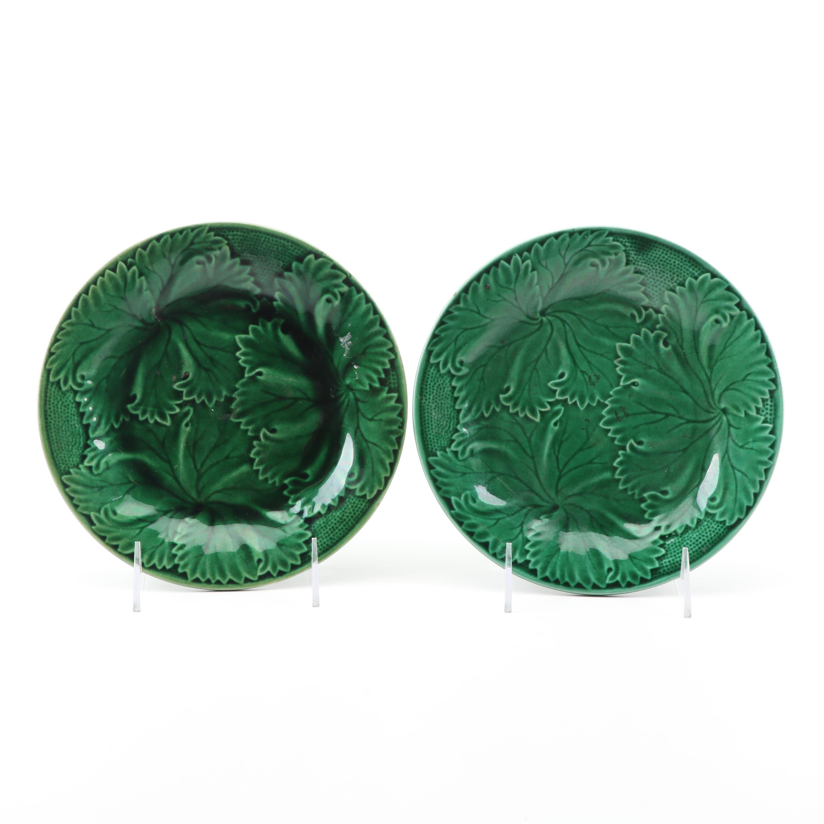 Green Leaf Motif Majolica Salad Plates featuring Clairefontaine
