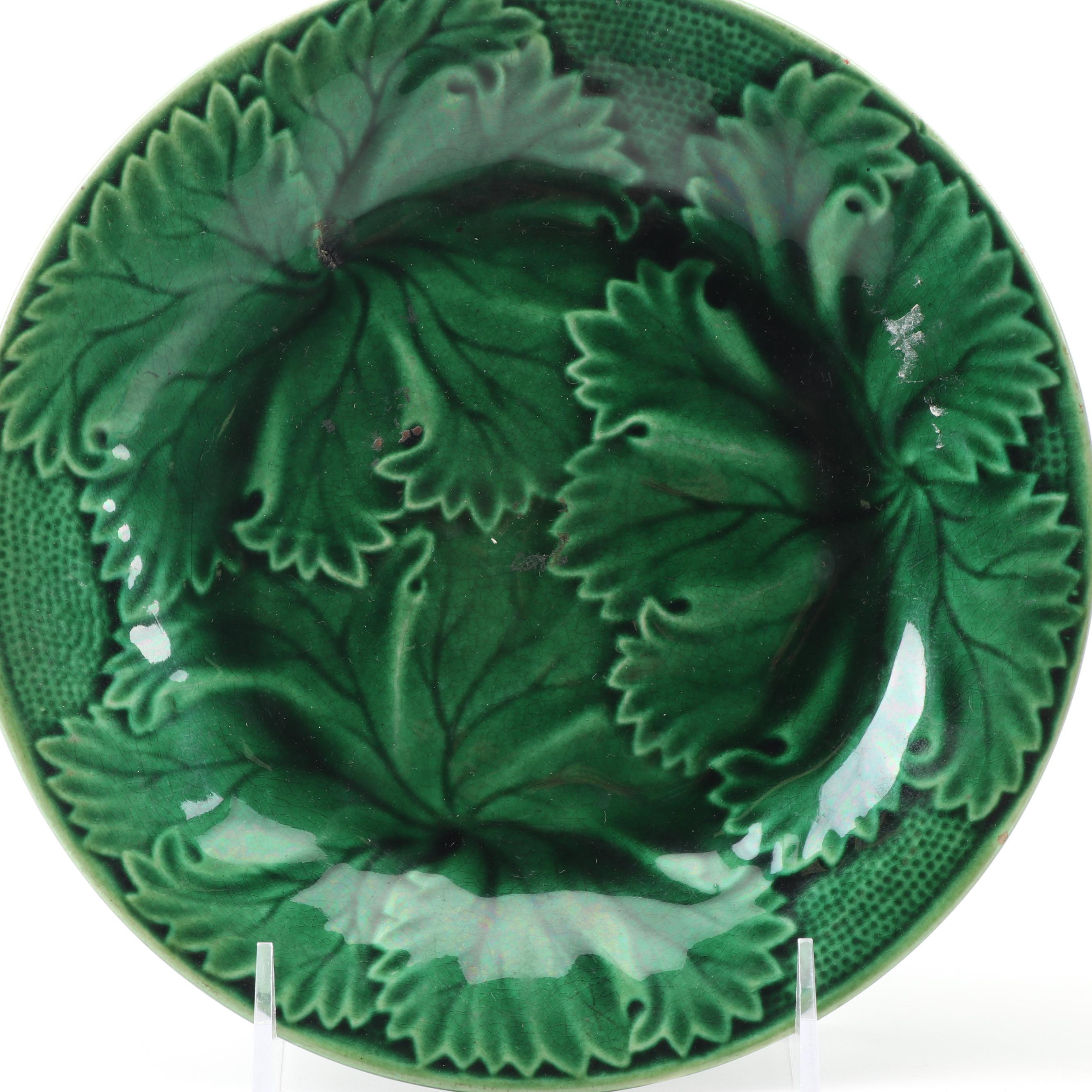Green Leaf Motif Majolica Salad Plates featuring Clairefontaine
