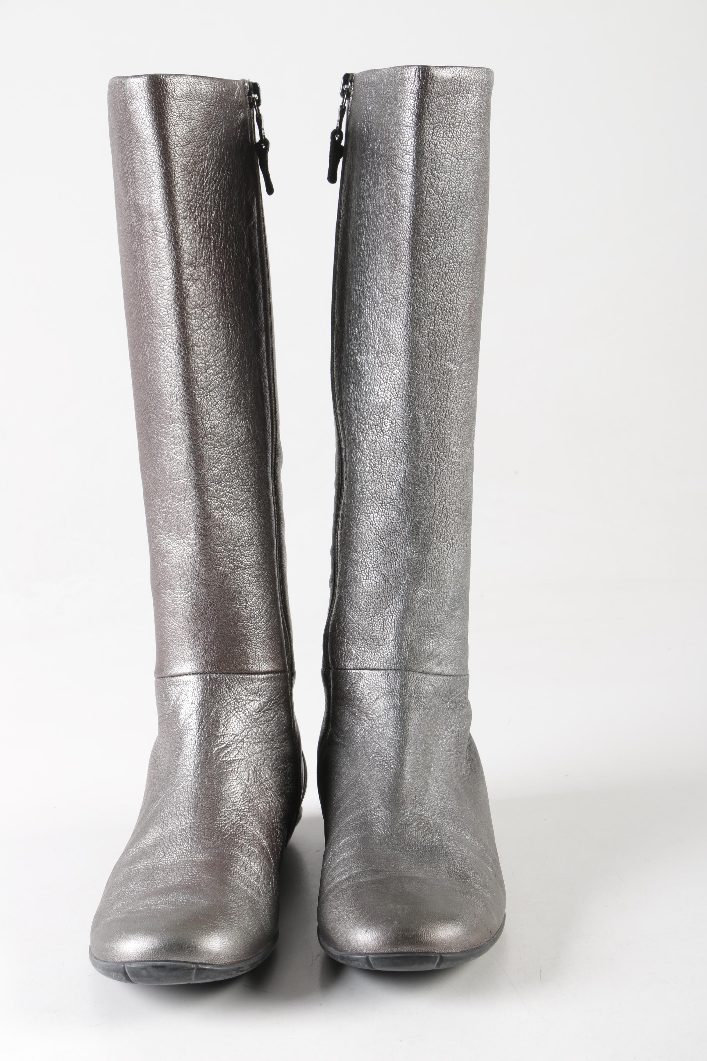 Women's Prada Metallic Silver Leather Zip Boots