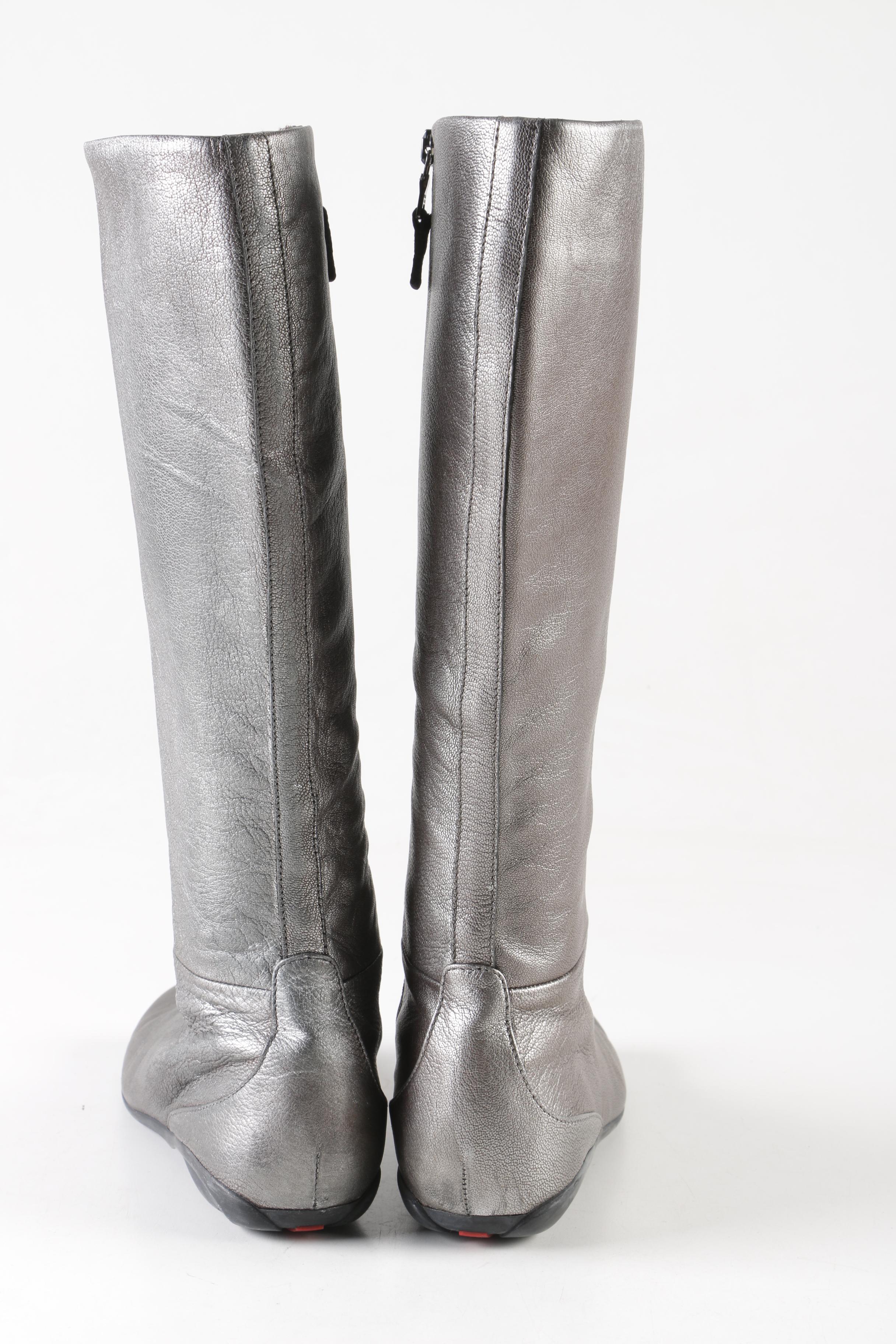 Women's Prada Metallic Silver Leather Zip Boots