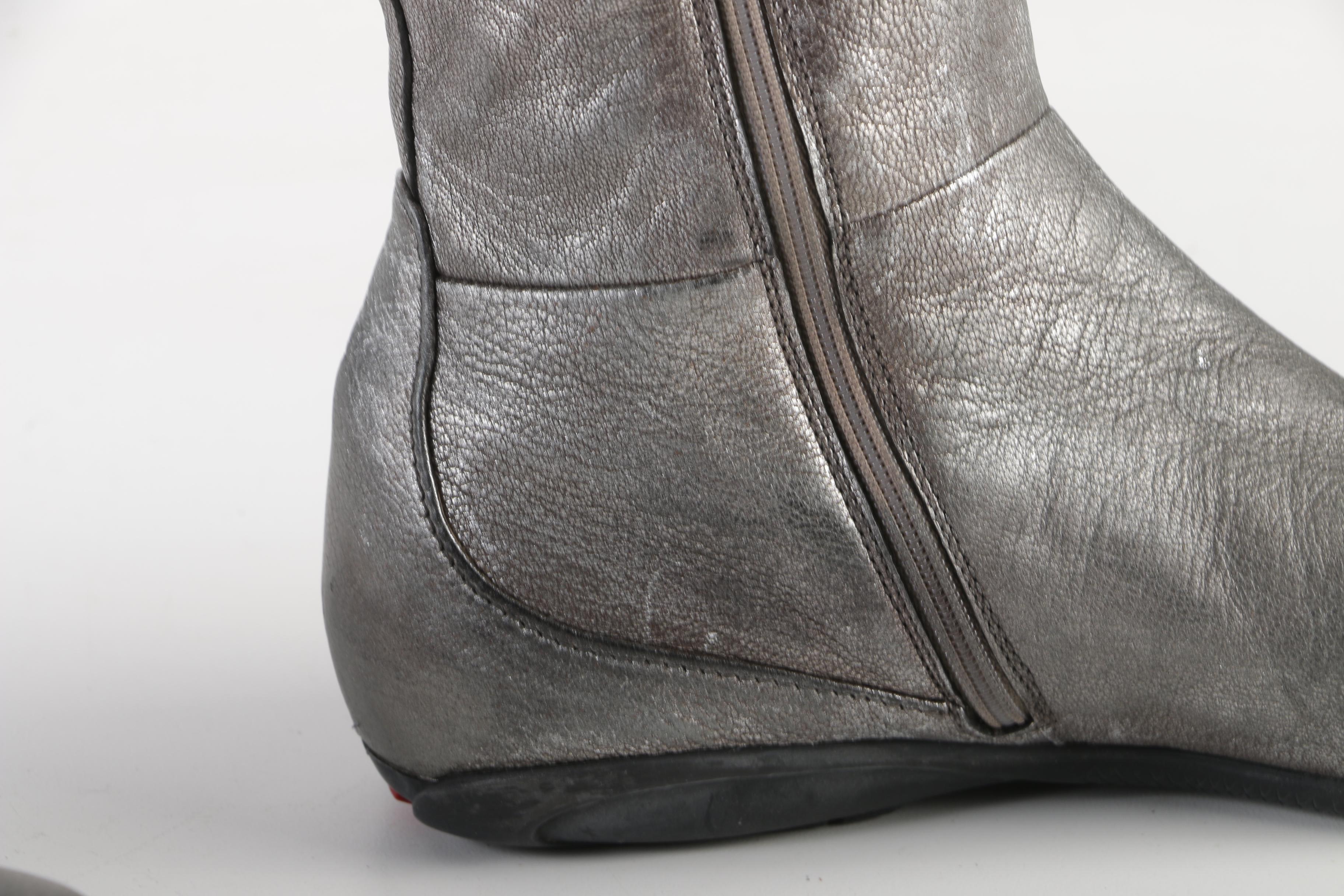 Women's Prada Metallic Silver Leather Zip Boots