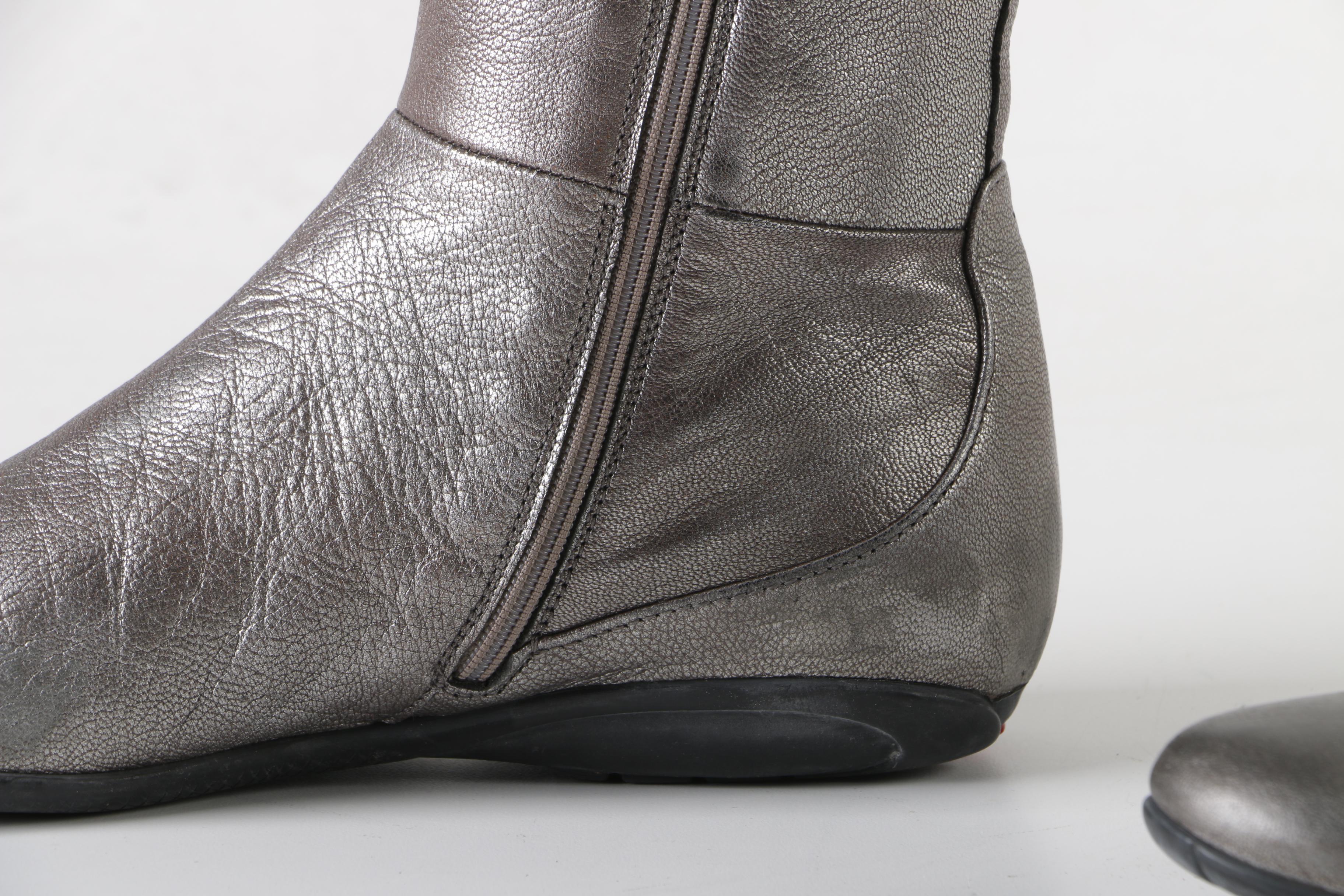 Women's Prada Metallic Silver Leather Zip Boots