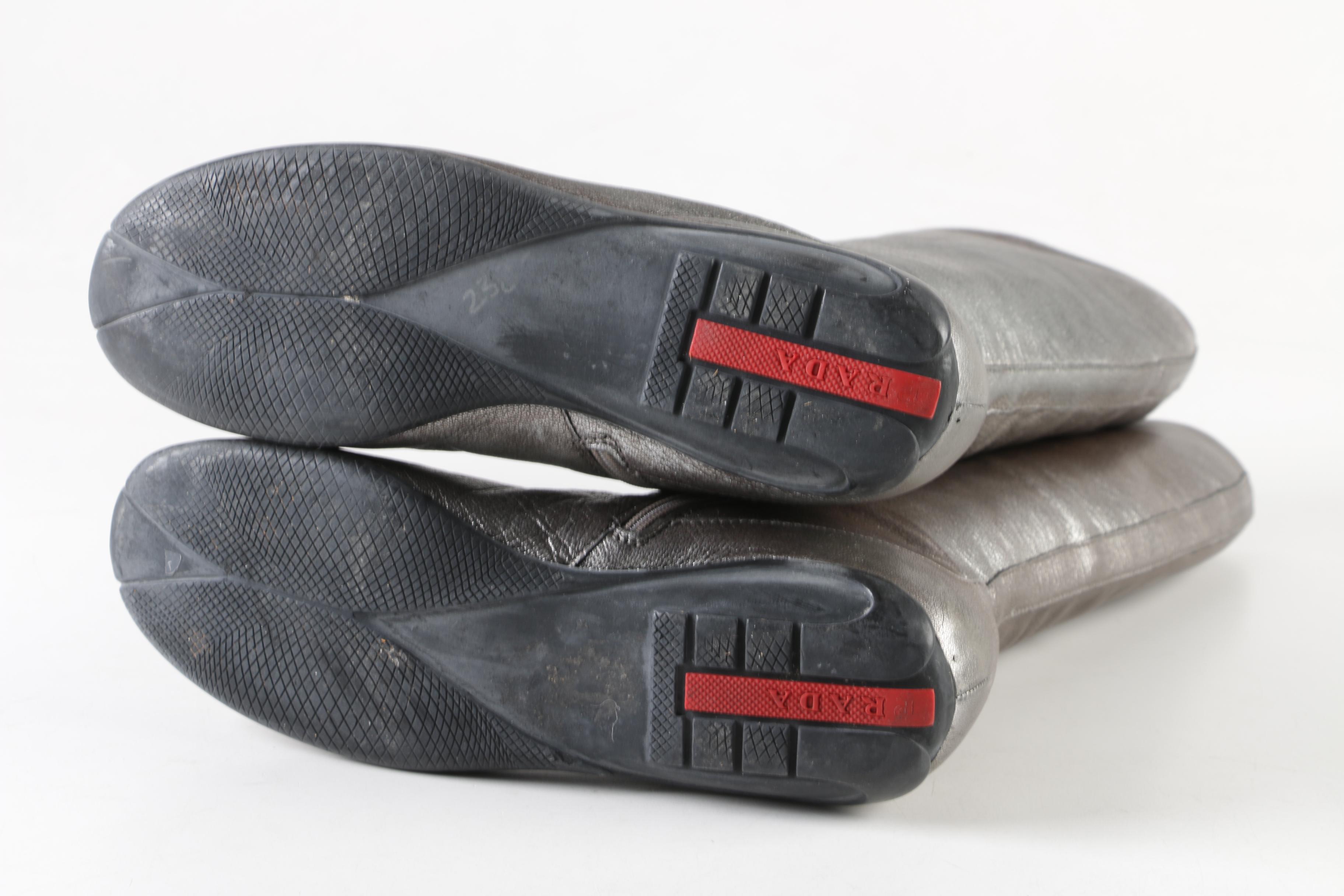 Women's Prada Metallic Silver Leather Zip Boots