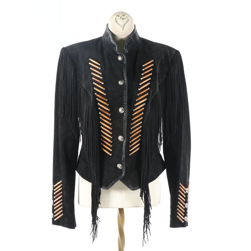 Women's Cripple Creek Southwestern Style Black Suede Jacket