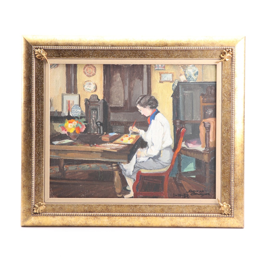 1954 Gouache Painting of an Artist at Work