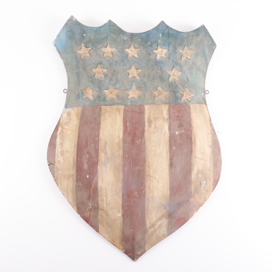 Carved Wood Polychrome  American Shield