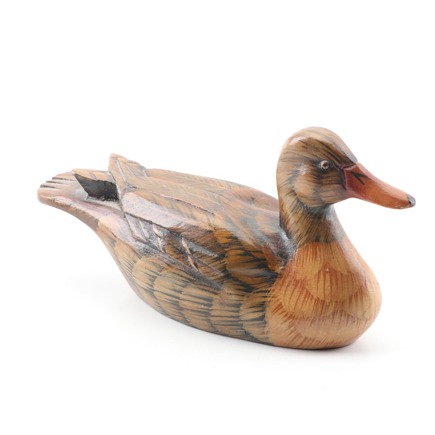 Carved Wood Duck Figure