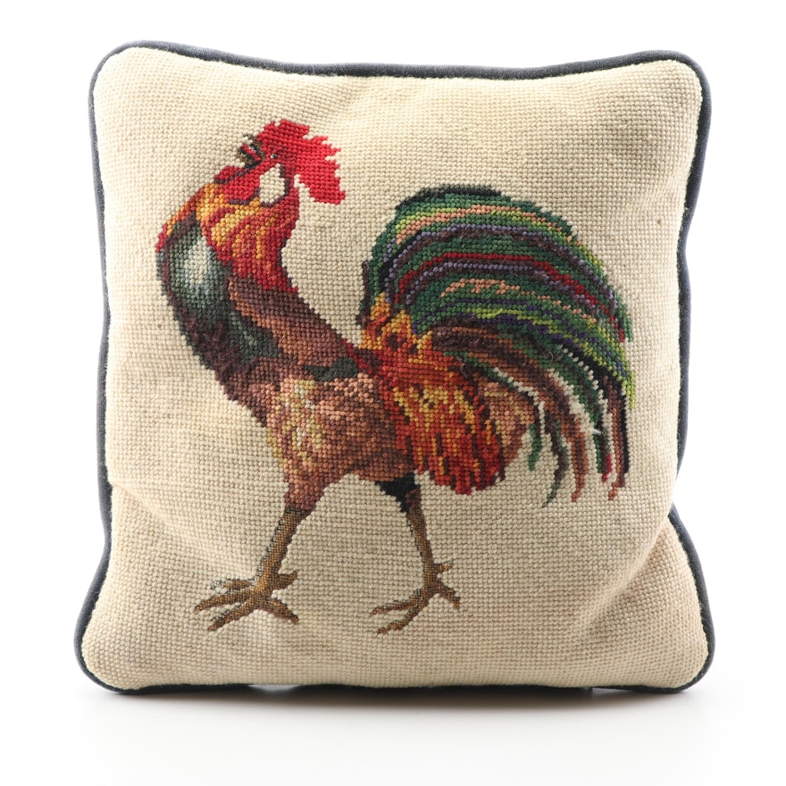 Needlepoint Rooster Throw Pillow