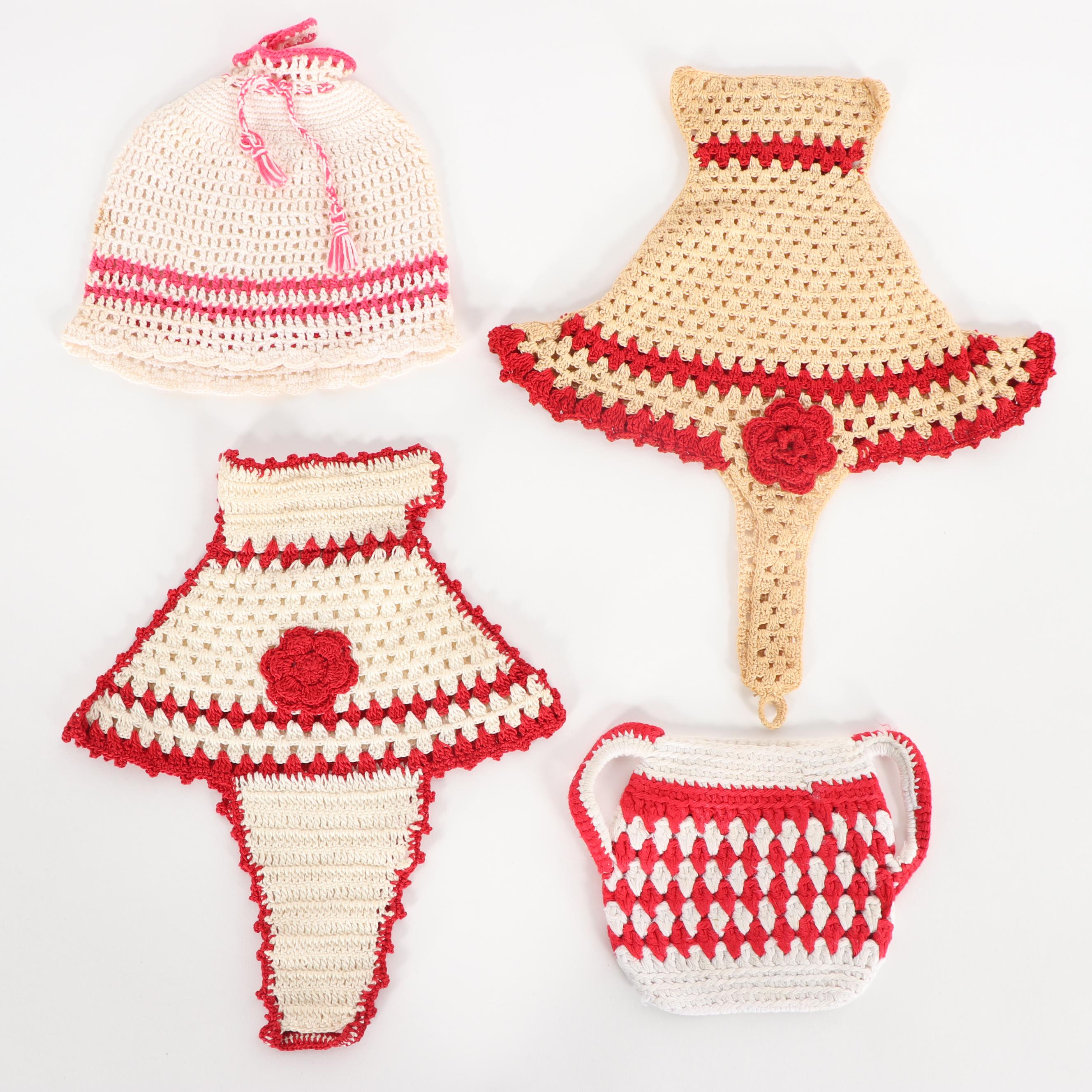 Handmade Crochet Doilies with Doll Clothes and Purses