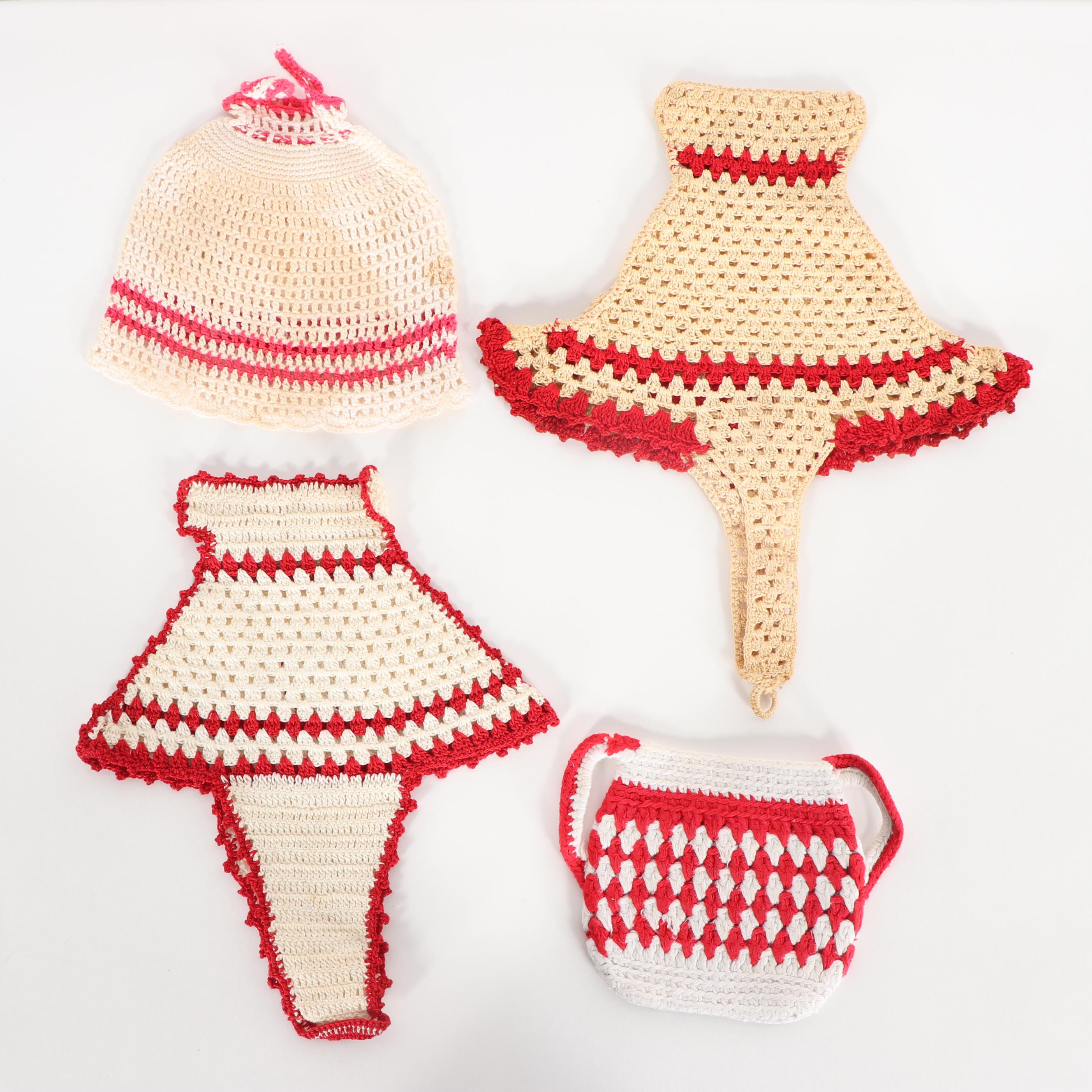 Handmade Crochet Doilies with Doll Clothes and Purses
