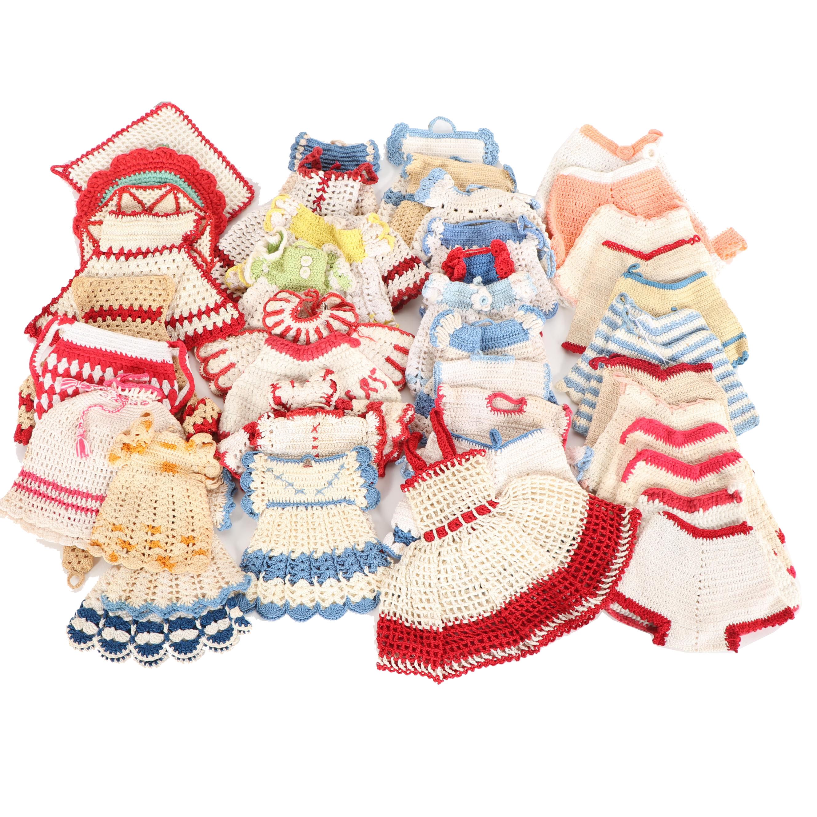 Handmade Crochet Doilies with Doll Clothes and Purses