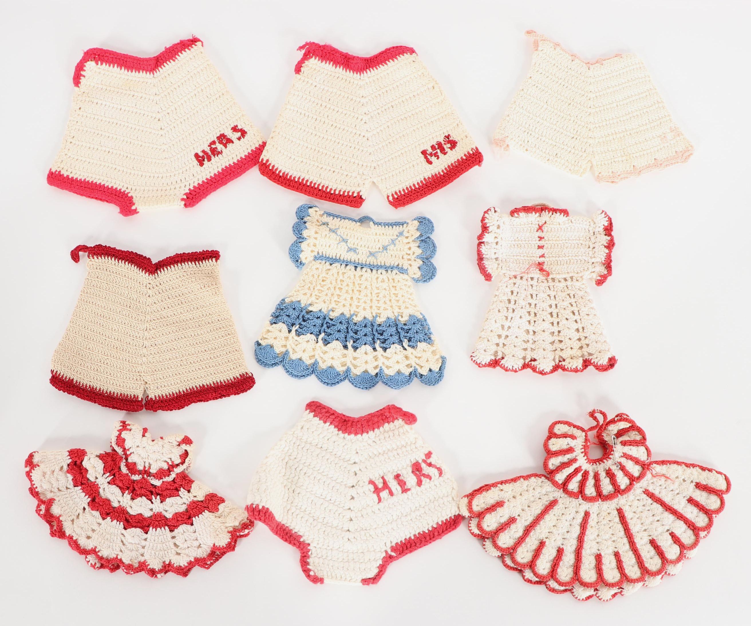 Handmade Crochet Doilies with Doll Clothes and Purses