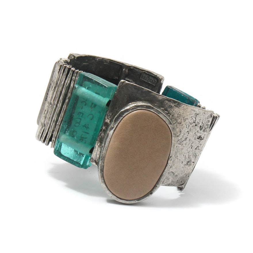 Ann Marie Chagnon Silver Tone Leather and Glass Bracelet