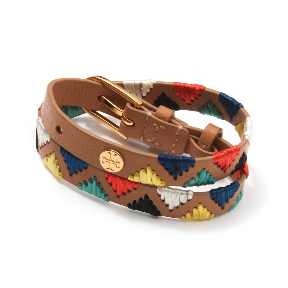 Tory Burch Embroidered Leather Wrap Bracelet