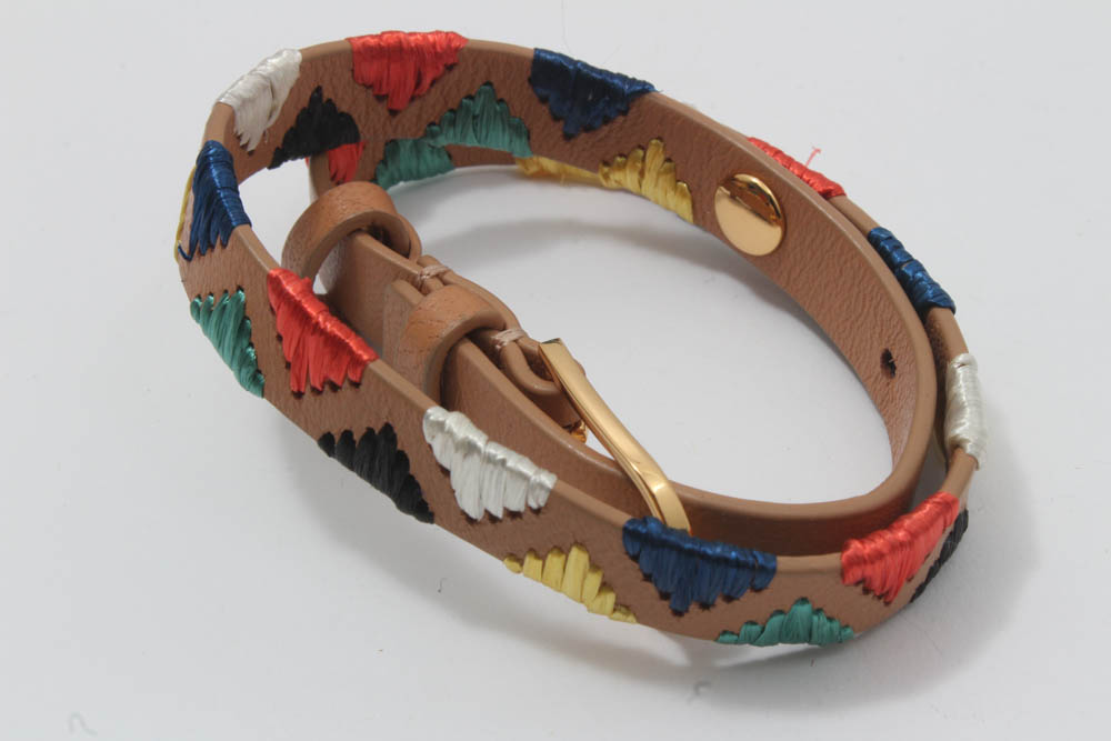 Tory Burch Embroidered Leather Wrap Bracelet